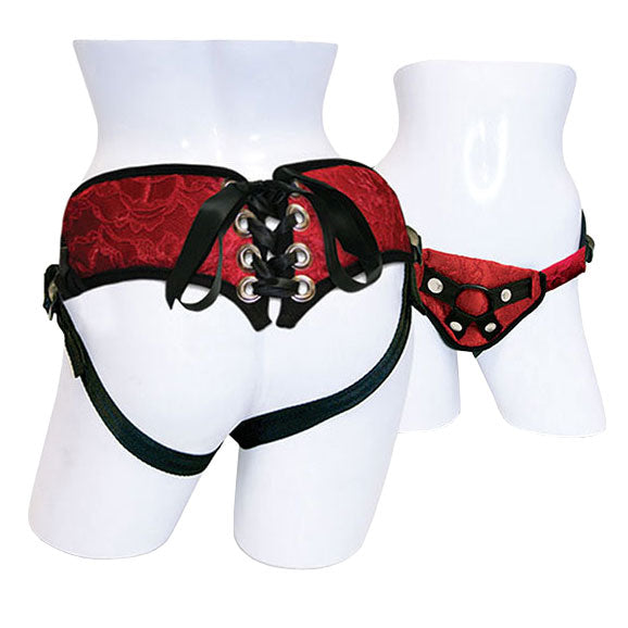 SportSheets Red Lace With Satin Corsette Strap On - Eroticon Ltd