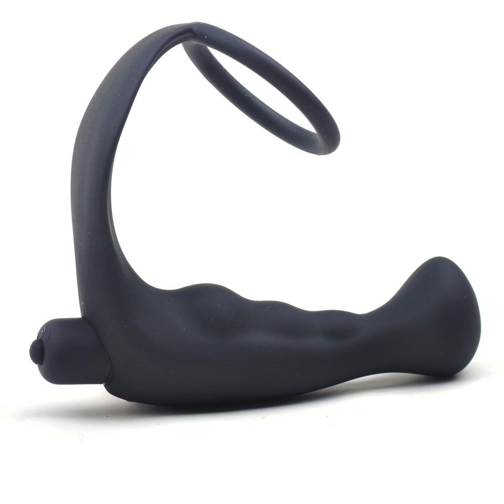 Black Silicone Anal Plug Vibrator with Cock Ring - Eroticon Ltd