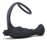 Black Silicone Anal Plug Vibrator with Cock Ring - Eroticon Ltd