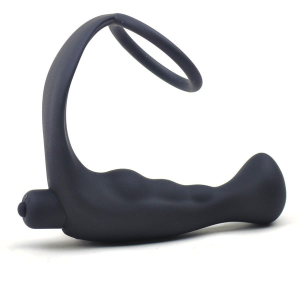 Black Silicone Anal Plug Vibrator with Cock Ring - Eroticon Ltd