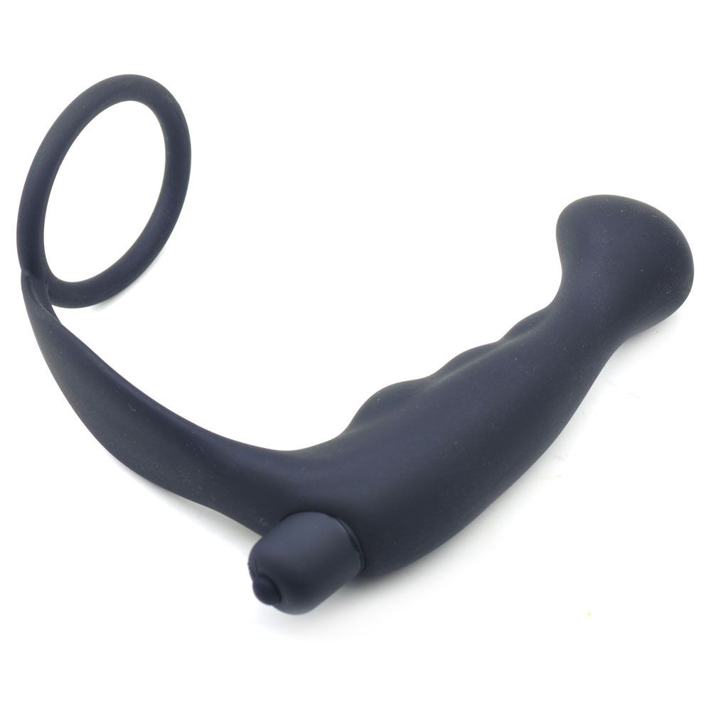 Black Silicone Anal Plug Vibrator with Cock Ring - Eroticon Ltd