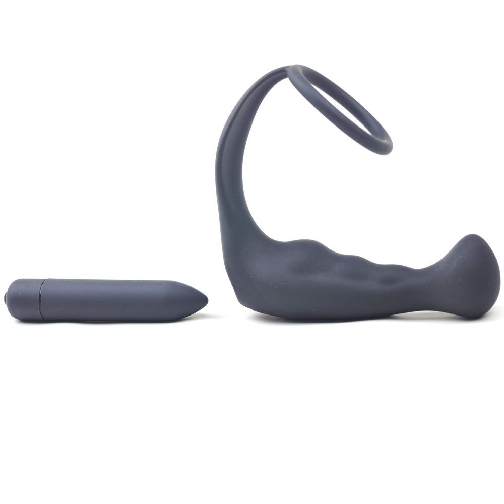 Black Silicone Anal Plug Vibrator with Cock Ring - Eroticon Ltd