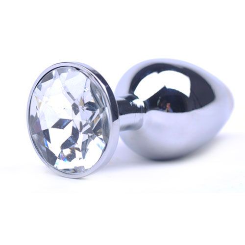 Large Metal Anal Plug With Clear Crystal - Eroticon Ltd