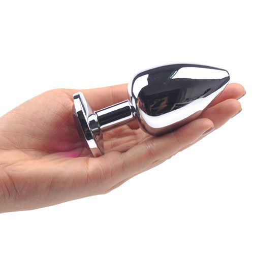 Large Metal Anal Plug With Clear Crystal - Eroticon Ltd