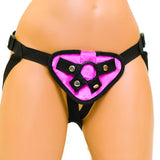 Lux Fetish Pink Velvet Vibrating Strap On Harness - Eroticon Ltd