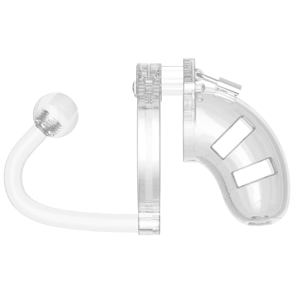 Man Cage 10 Male 3.5 Inch Clear Chastity Cage With Anal Plug - Eroticon Ltd