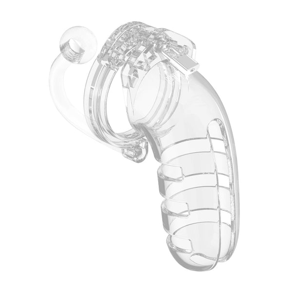 Man Cage 12 Male 5.5 Inch Clear Chastity Cage With Anal Plug - Eroticon Ltd