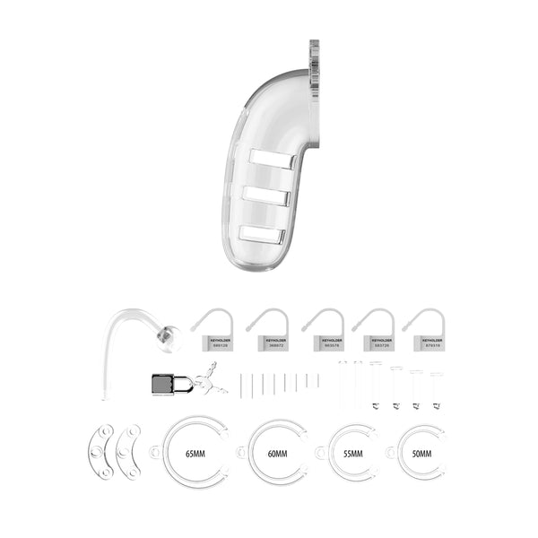Man Cage 12 Male 5.5 Inch Clear Chastity Cage With Anal Plug - Eroticon Ltd