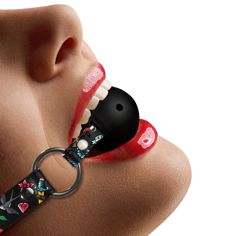 Ouch Breathable Ball Gag With Printed Leather Straps - Eroticon Ltd