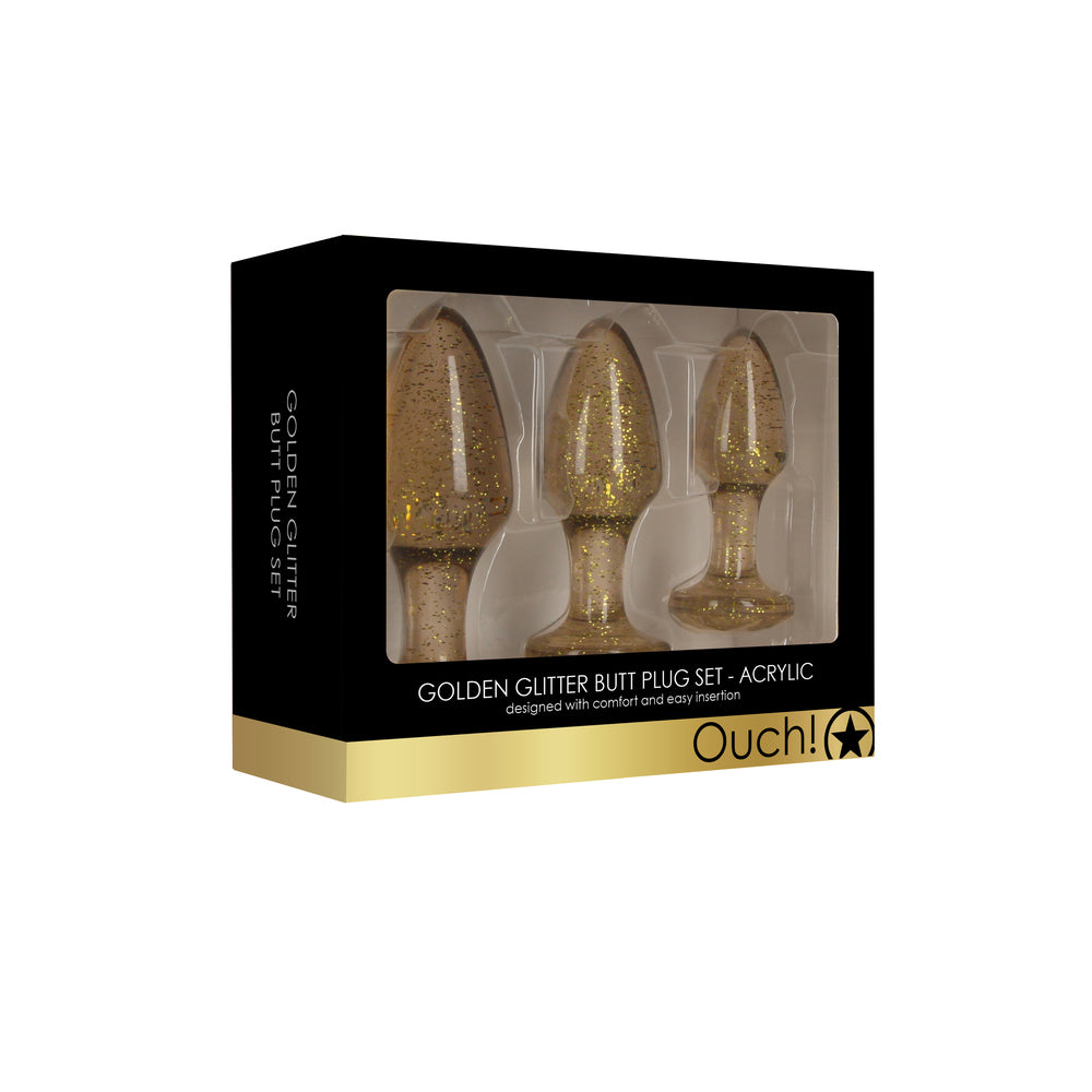 Ouch Golden Glitter Acrylic Butt Plug Set - Eroticon Ltd