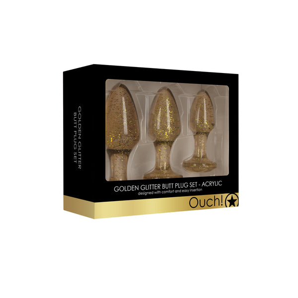 Ouch Golden Glitter Acrylic Butt Plug Set - Eroticon Ltd