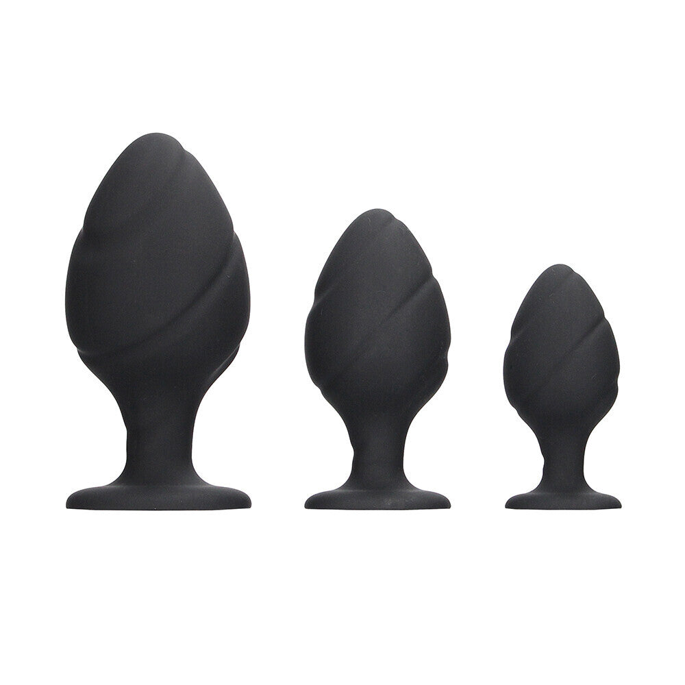 Ouch Silicone Swirled Butt Plug Set Black - Eroticon Ltd