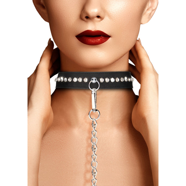 Ouch Diamond Studded Collar With Leash - Eroticon Ltd