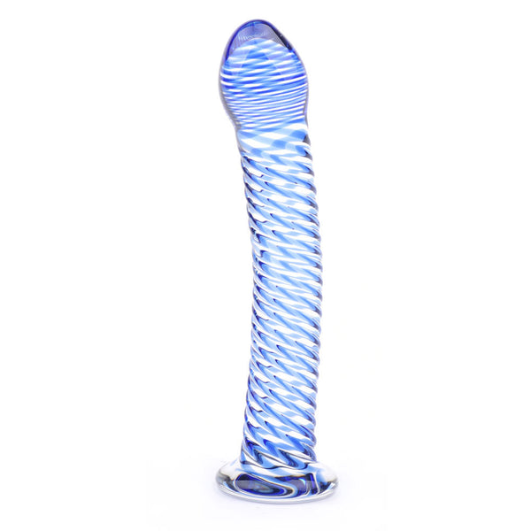 Glass Dildo With Blue Spiral Design - Eroticon Ltd