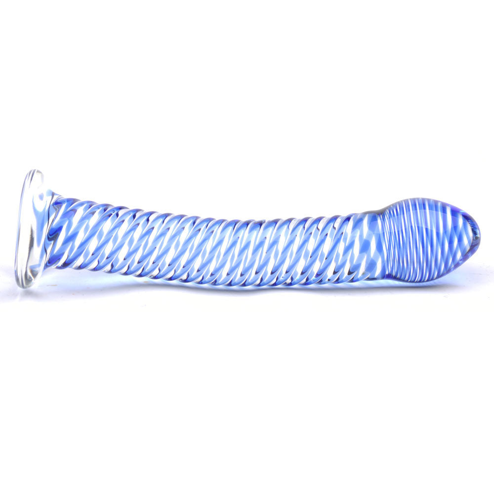 Glass Dildo With Blue Spiral Design - Eroticon Ltd