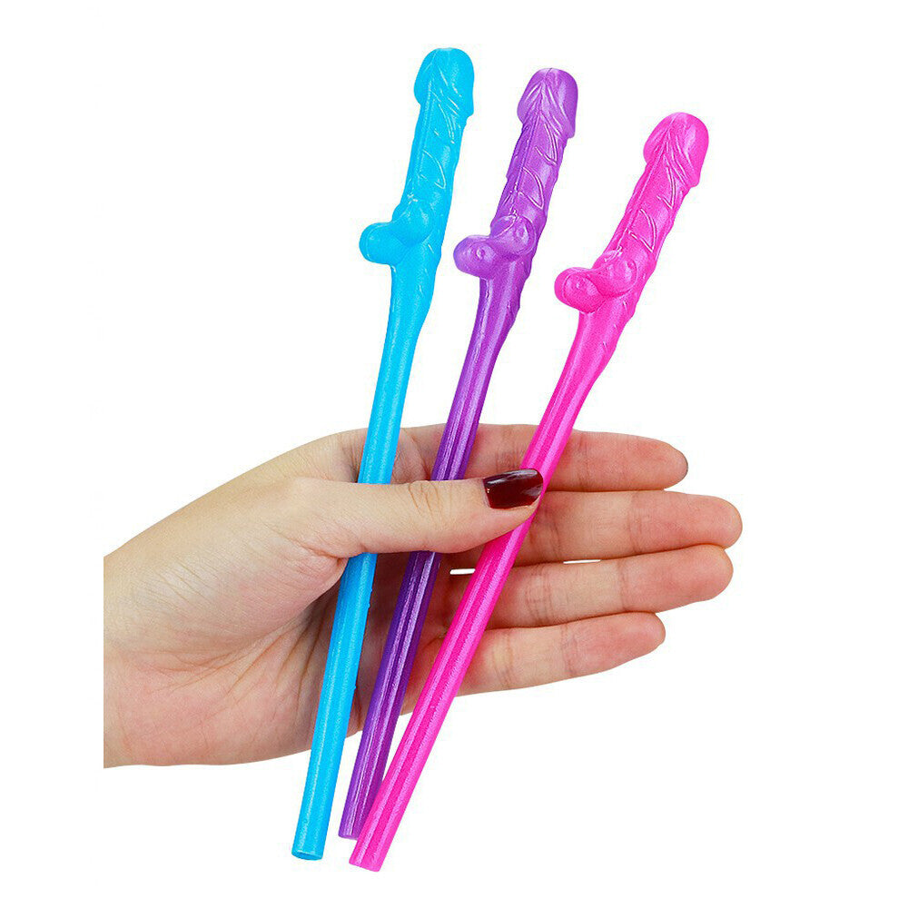 Lovetoy Pack Of 9 Willy Straws Blue Pink And Purple - Eroticon Ltd