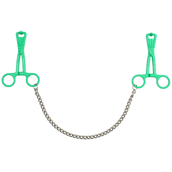 Green Scissor Nipple Clamps With Metal Chain - Eroticon Ltd