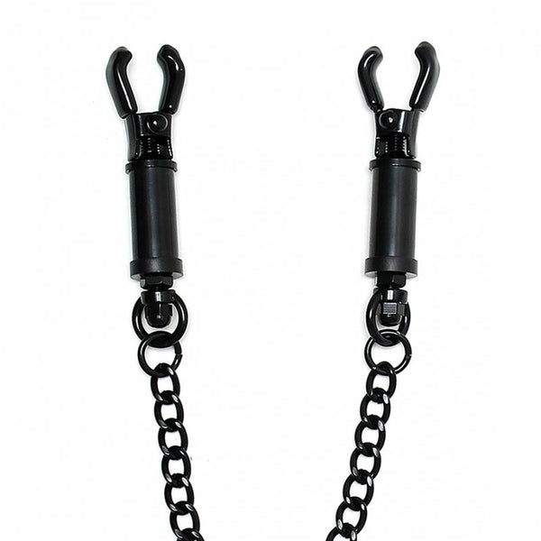 Black Metal Adjustable Nipple Clamps With Chain - Eroticon Ltd