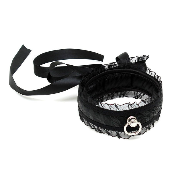 Satin Look Black Collar With O Ring - Eroticon Ltd