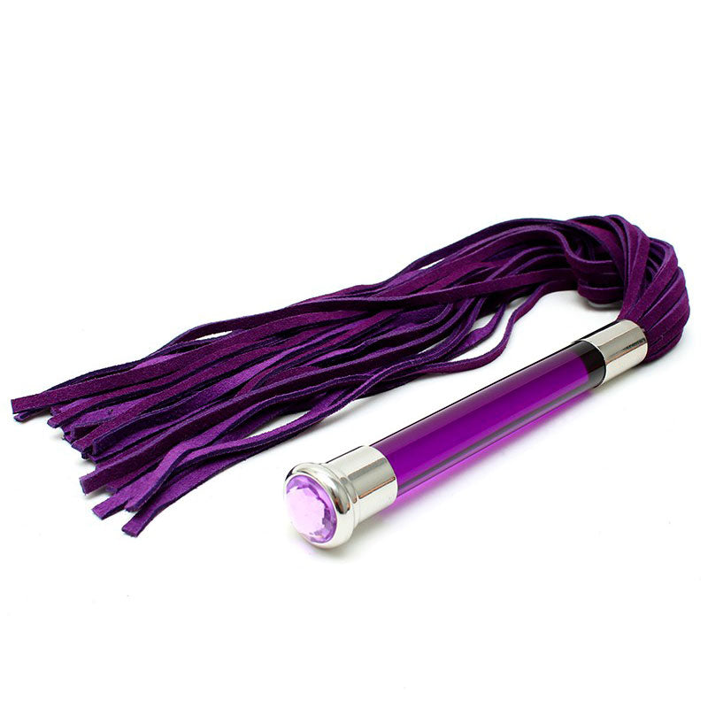 Purple Suede Flogger With Glass Handle And Crystal - Eroticon Ltd