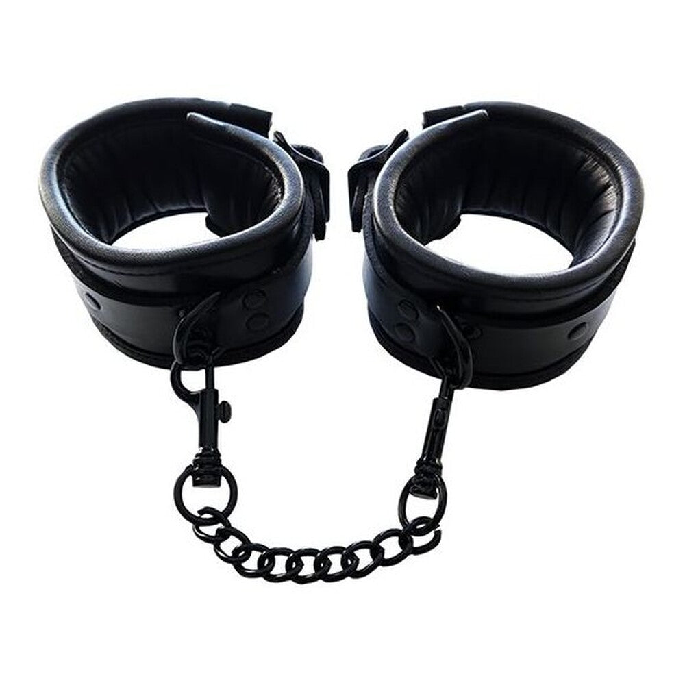 Rouge Padded Leather Ankle Cuffs Black - Eroticon Ltd