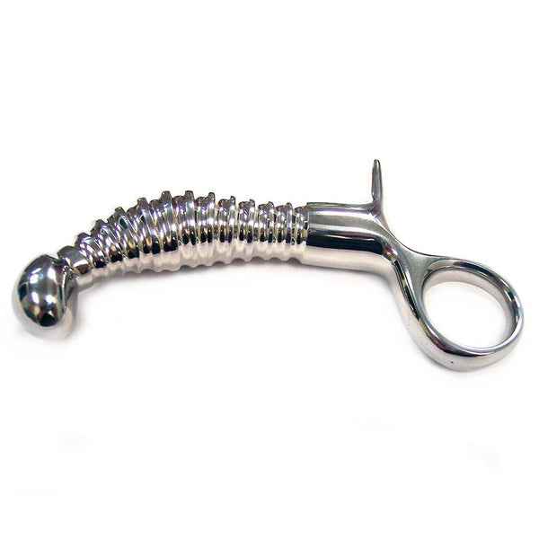 Rouge Stainless Steel Ribbed Anal Probe With Handle - Eroticon Ltd