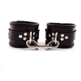 Rouge Garments Black Leather Ankle Cuffs With Piping - Eroticon Ltd
