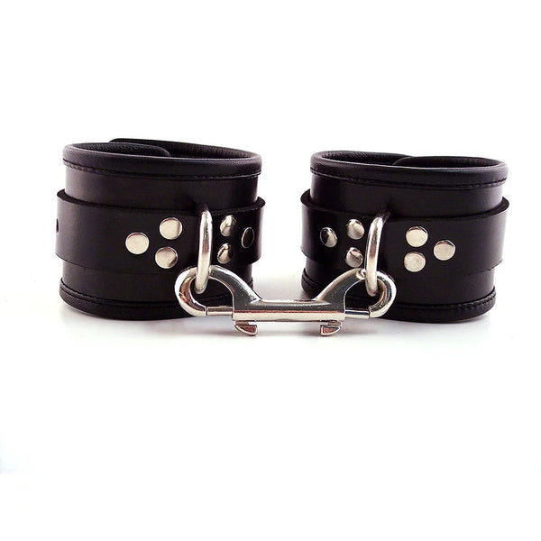 Rouge Garments Black Leather Ankle Cuffs With Piping - Eroticon Ltd