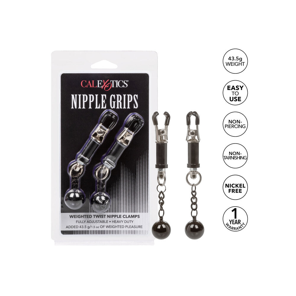 Nipple Grips Weighted Twist Nipple Clamps - Eroticon Ltd