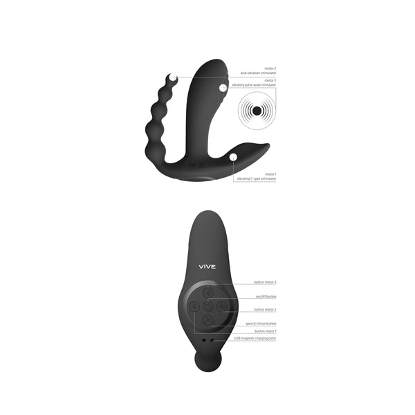 Vive Kata Double Penetrator Vibrator Black - Eroticon Ltd