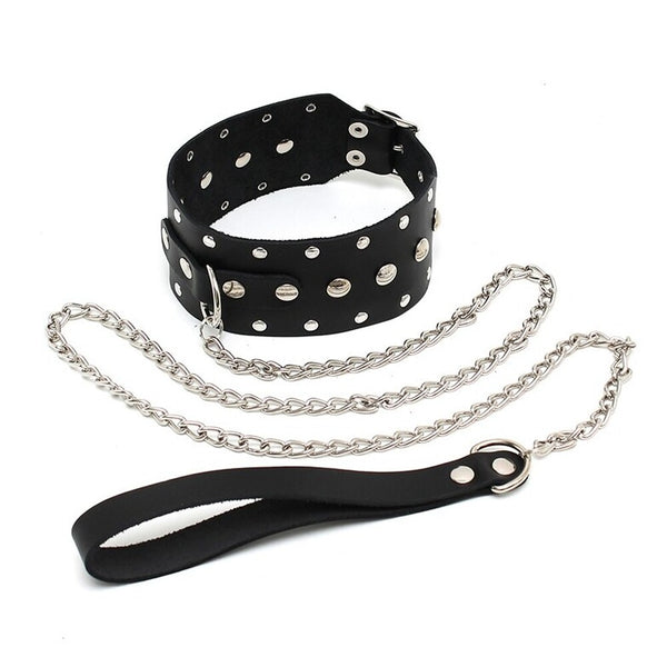 Leather Collar And Chain - Eroticon Ltd