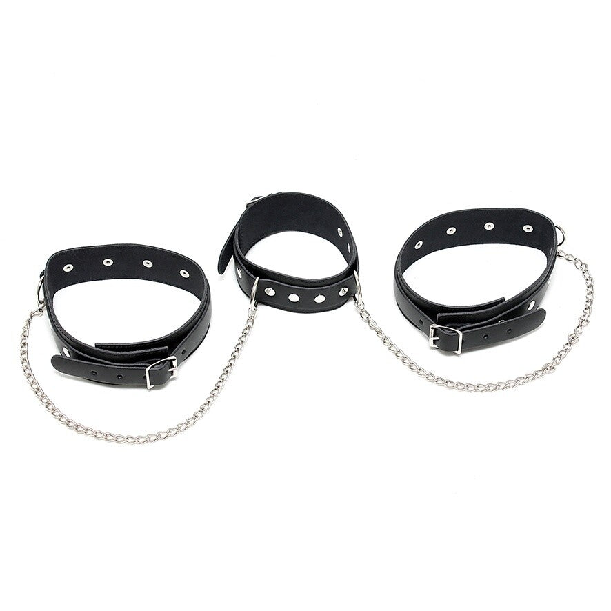 Leather Neck And Leg Chain Cuffs - Eroticon Ltd