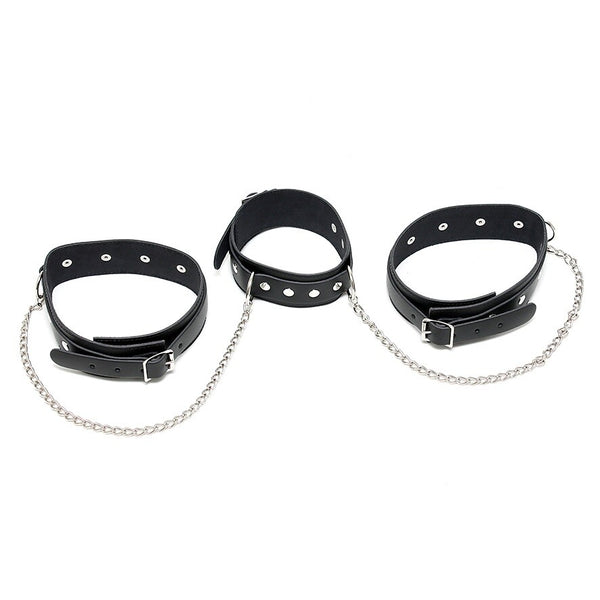 Leather Neck And Leg Chain Cuffs - Eroticon Ltd