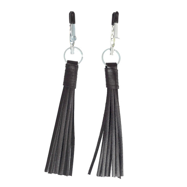Nipple Clamps With Black Leather Tassels - Eroticon Ltd
