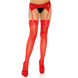 Leg Avenue Sheer Thigh Highs With Lace Tops Red UK 8 to 14 - Eroticon Ltd