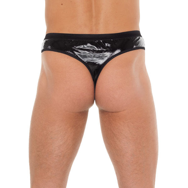 Mens Black GString With PVC Pouch