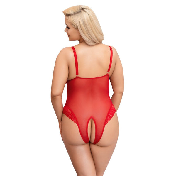 Cottelli Curves Crotchless Body Red - Eroticon Ltd