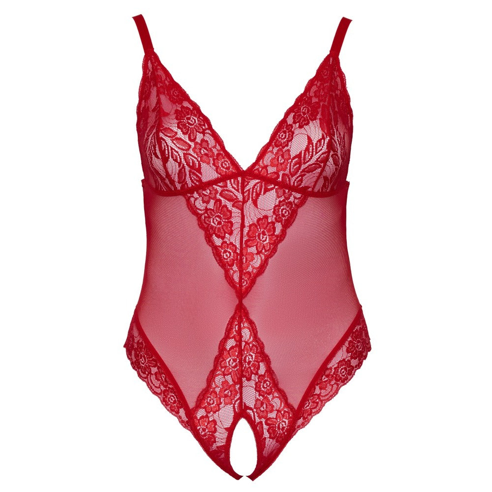 Cottelli Curves Crotchless Body Red - Eroticon Ltd