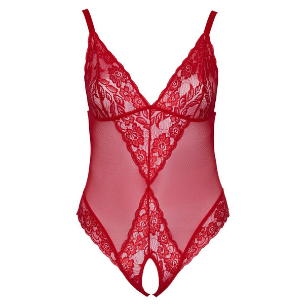 Cottelli Curves Crotchless Body Red - Eroticon Ltd