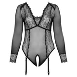 Cottelli Curves Long Sleeved Crotchless Body - Eroticon Ltd