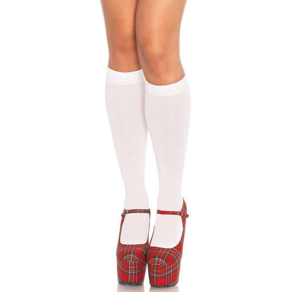 Leg Avenue Nylon Knee Highs White UK 8 to 14