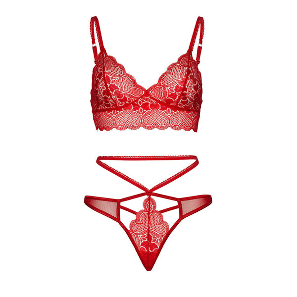 Leg Avenue Sweetheart Lace Bralette Set Red - Eroticon Ltd