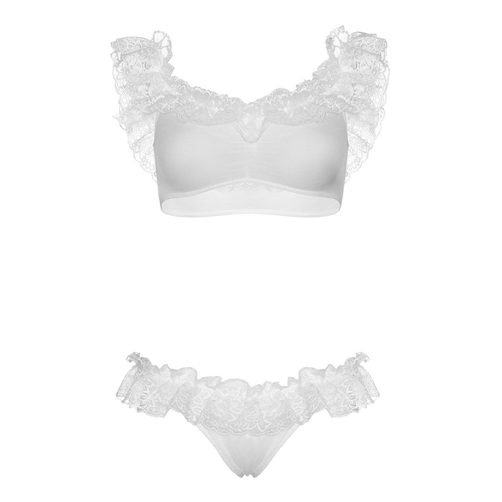 Leg Avenue Lace Ruffle Crop Top and Panty UK 8 to 14