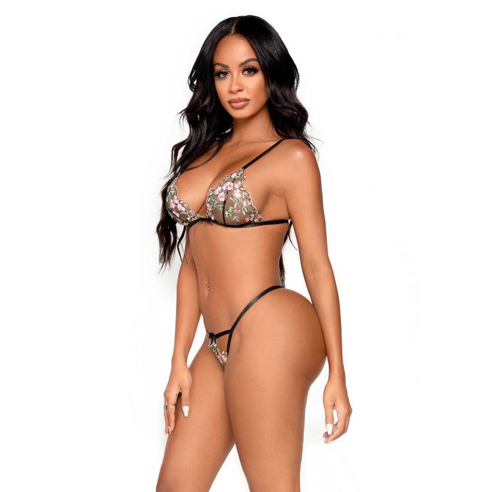 Leg Avenue Floral Sheer Bra and GString Black - Eroticon Ltd