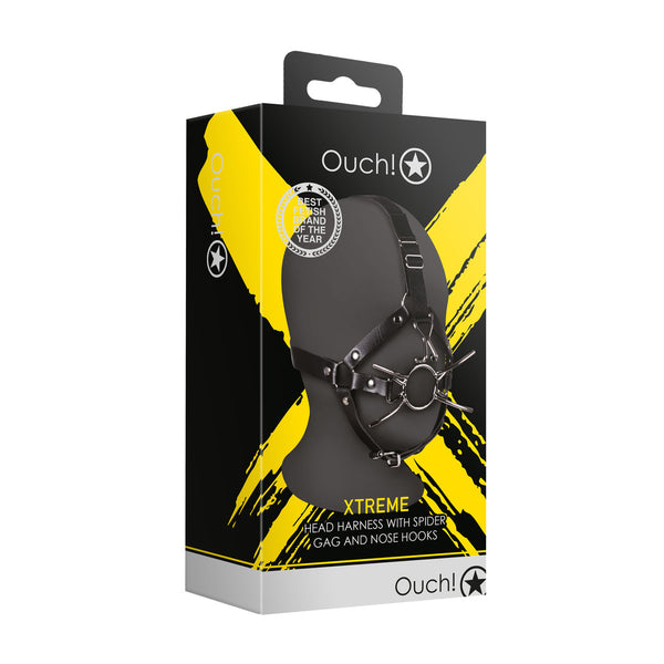Ouch Xtreme Head Harness With Spider Gag And Nose Hooks - Eroticon Ltd