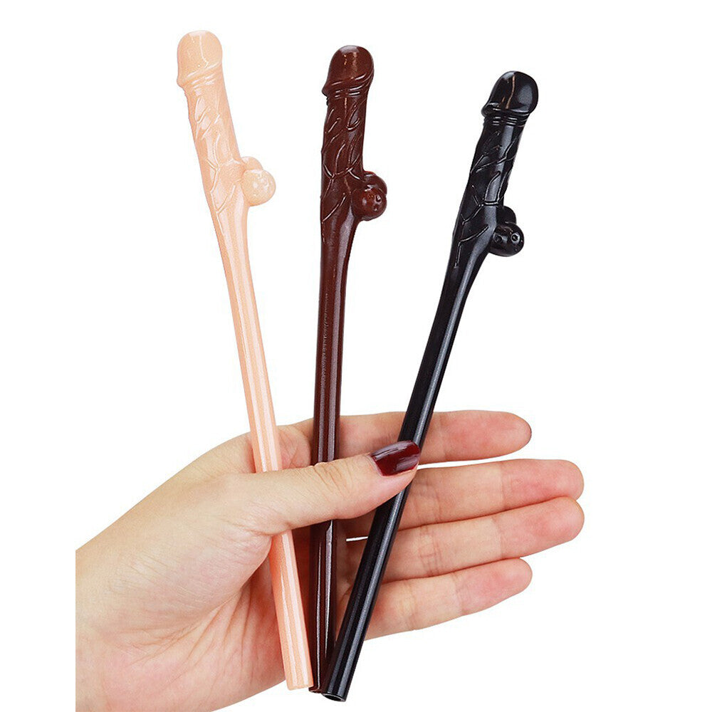 Lovetoy Pack Of 9 Willy Straws Black Brown And Pink - Eroticon Ltd