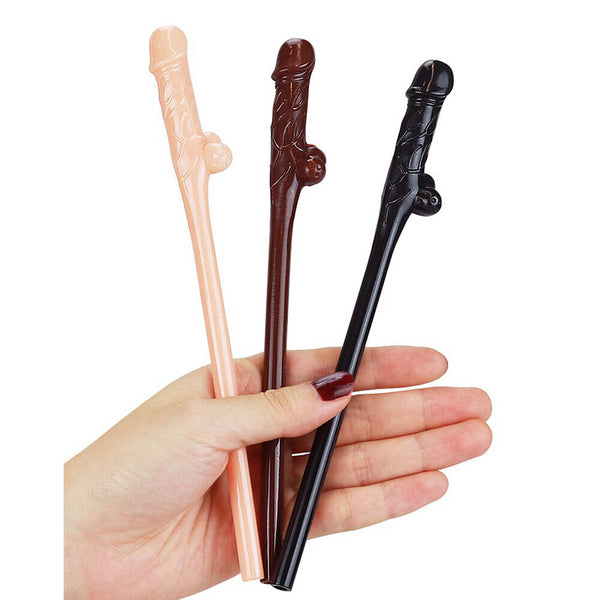 Lovetoy Pack Of 9 Willy Straws Black Brown And Pink - Eroticon Ltd