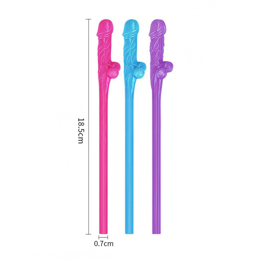 Lovetoy Pack Of 9 Willy Straws Blue Pink And Purple