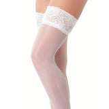 White HoldUp Stockings With Floral Lace Top - Eroticon Ltd